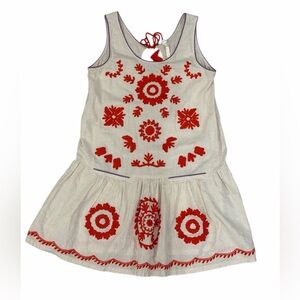 Uncle Frank Embroidered Mini Dress Cream Red Floral Sleeveless M